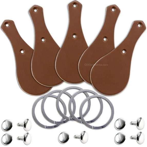 Leather Key Fob Kit - Brown Leather (8-9oz) - Rivet (Nickel) - Key Ring (Nickel) - (5 Pack) - 5-Pack (Brown)(Nickel)