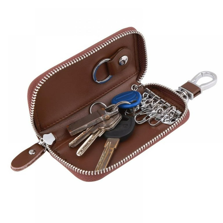 Leather Key Holder Bag with 2 Card Slot 6 Hooks 1 Access Card Key Case Car Key Holder Wallet for Men Women Walmart