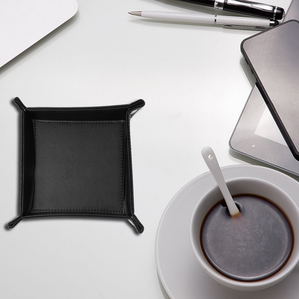 Leather Key Tray Removable Dice Keys Tray Coin Folding PU Leather Desk Catchall With Metal