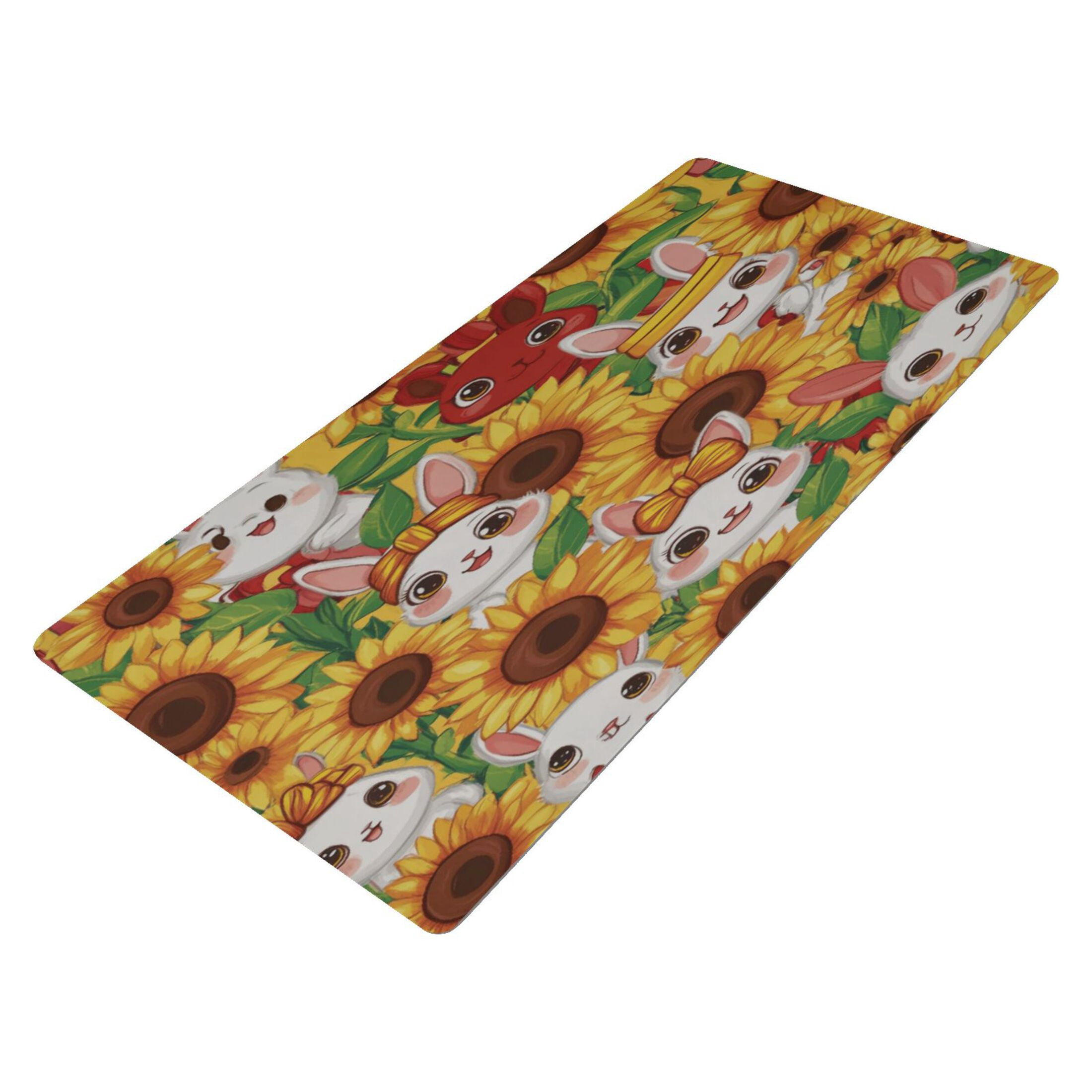 Leather Keyboard and Mouse Desk Mat Office Desk Accessories Protective Office Desk Decor Desk Pad Mat for Gaming, Work from Home, Office Bunnies and Sunflowers 16.5" x 35.4"