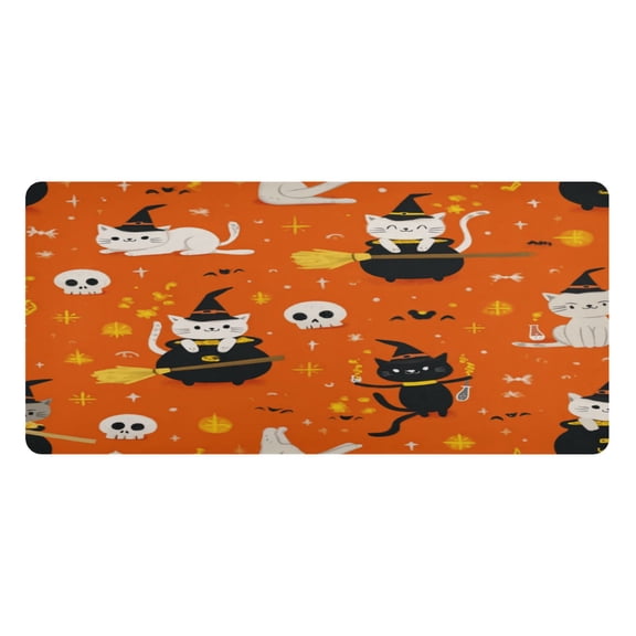 Leather Keyboard and Mouse Desk Mat Office Desk Accessories Protective Office Desk Decor Desk Pad Mat for Gaming, Work from Home, Office Cartoon Cats in Witches' Hats 16.5" x 35.4"