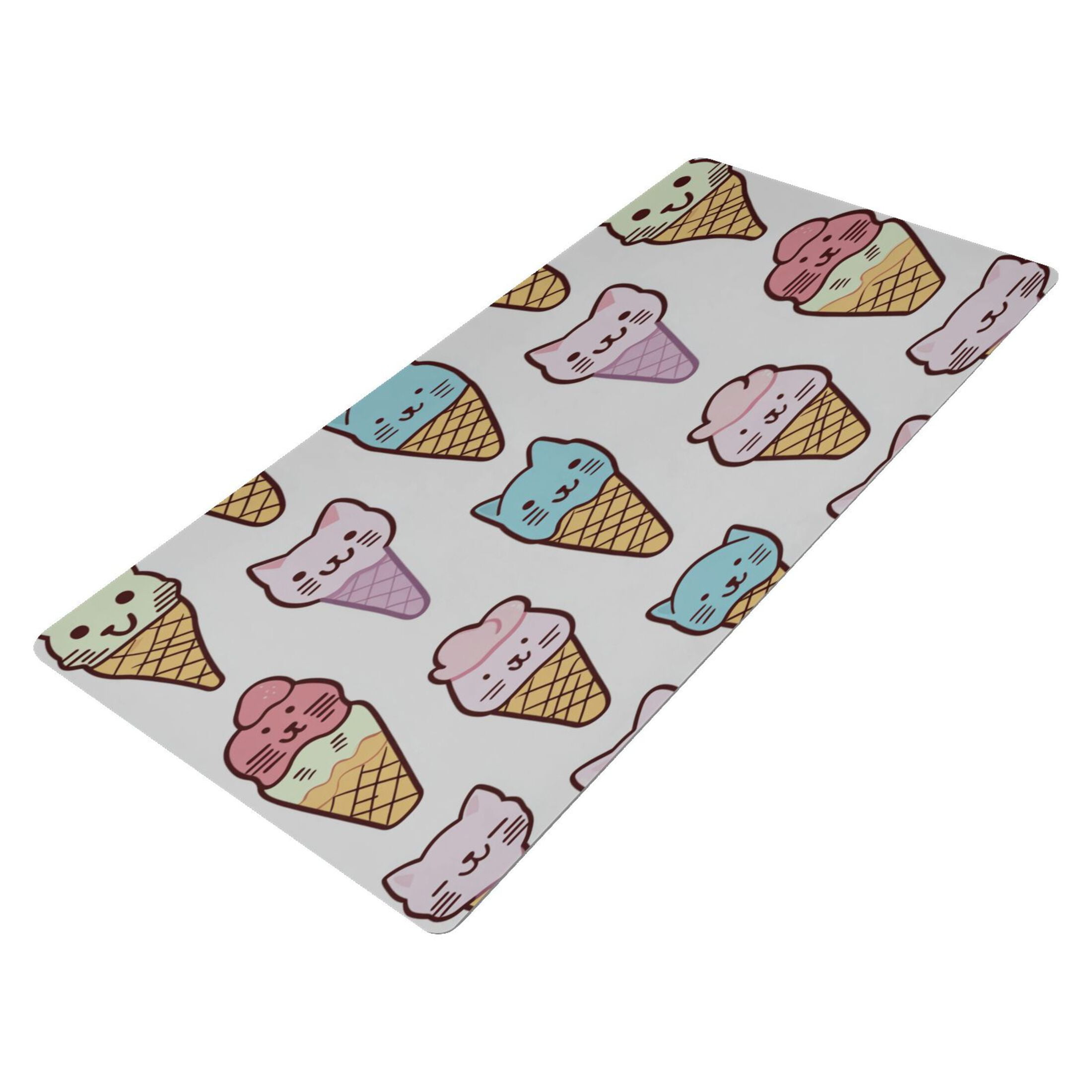 Leather Keyboard and Mouse Desk Mat Office Desk Accessories Protective Office Desk Decor Desk Pad Mat for Gaming, Work from Home, Office Cat Face Ice Cream 16.5" x 35.4"