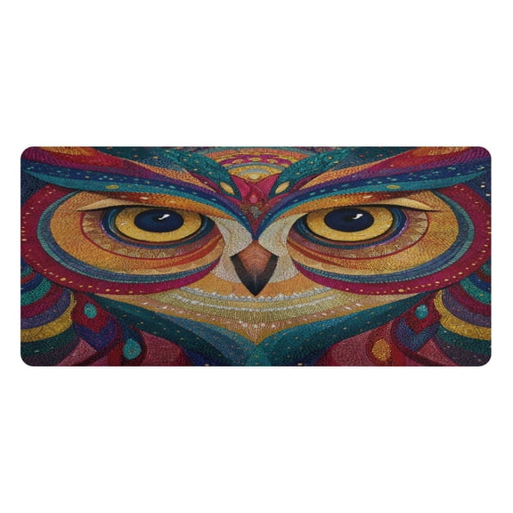 Leather Keyboard and Mouse Desk Mat Office Desk Accessories Protective Office Desk Decor Desk Pad Mat for Gaming, Work from Home, Office Colorful Owl Face 16.5" x 35.4"
