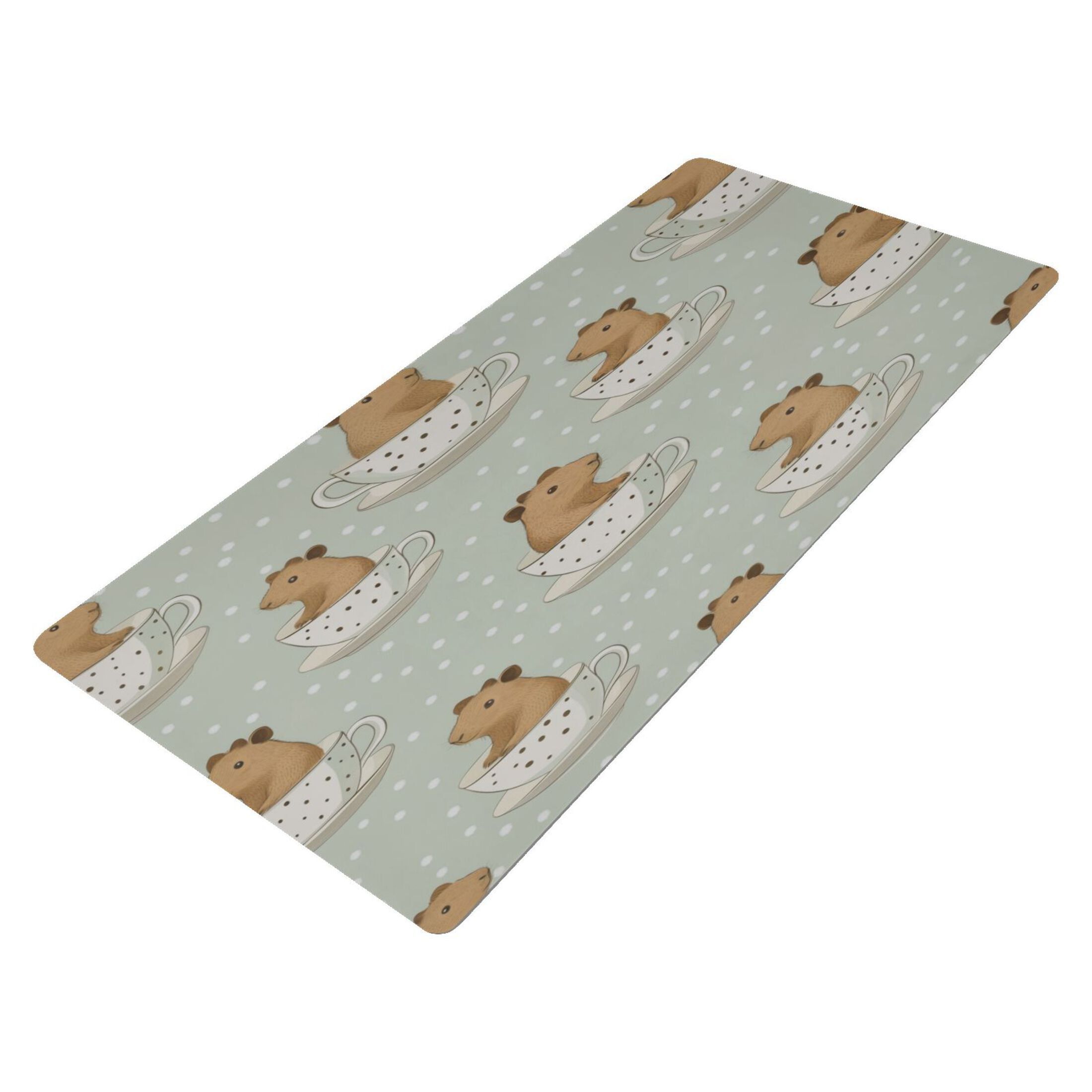 Leather Keyboard and Mouse Desk Mat Office Desk Accessories Protective Office Desk Decor Desk Pad Mat for Gaming, Work from Home, Office Cute Capybara in Coffee Cups 16.5" x 35.4"