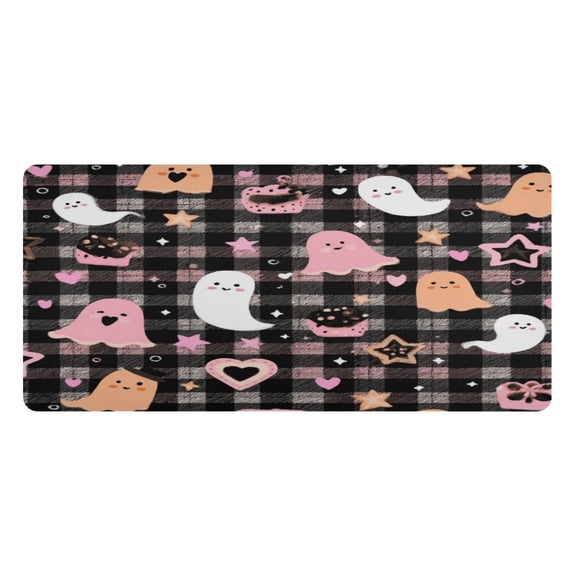 Leather Keyboard and Mouse Desk Mat Office Desk Accessories Protective Office Desk Decor Desk Pad Mat for Gaming, Work from Home, Office Cute Pastel Ghost Pattern 23.6" x 47.2"
