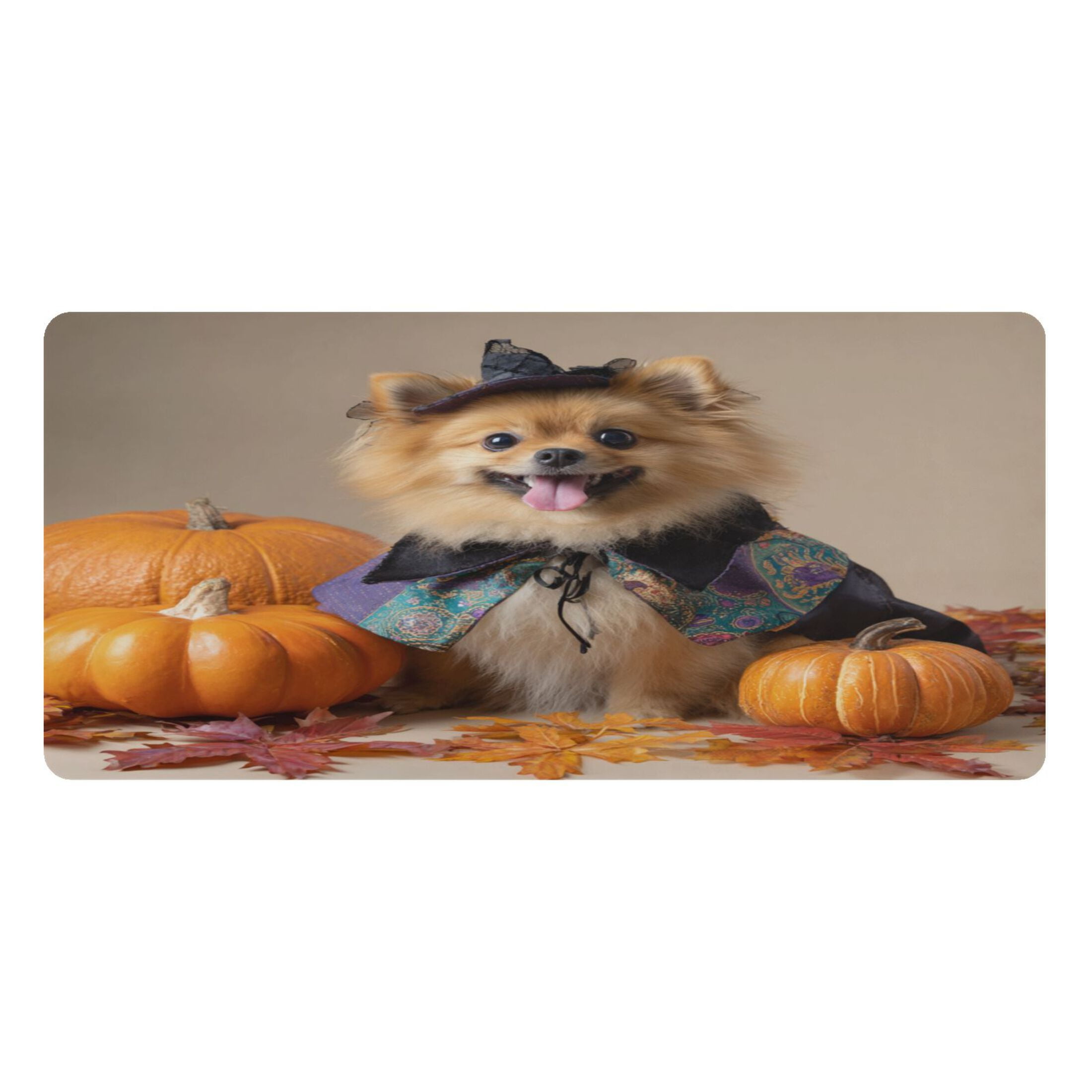 Leather Keyboard and Mouse Desk Mat Office Desk Accessories Protective Office Desk Decor Desk Pad Mat for Gaming, Work from Home, Office Cute Pomeranian Dog and Pumpkins 16.5" x 35.4"