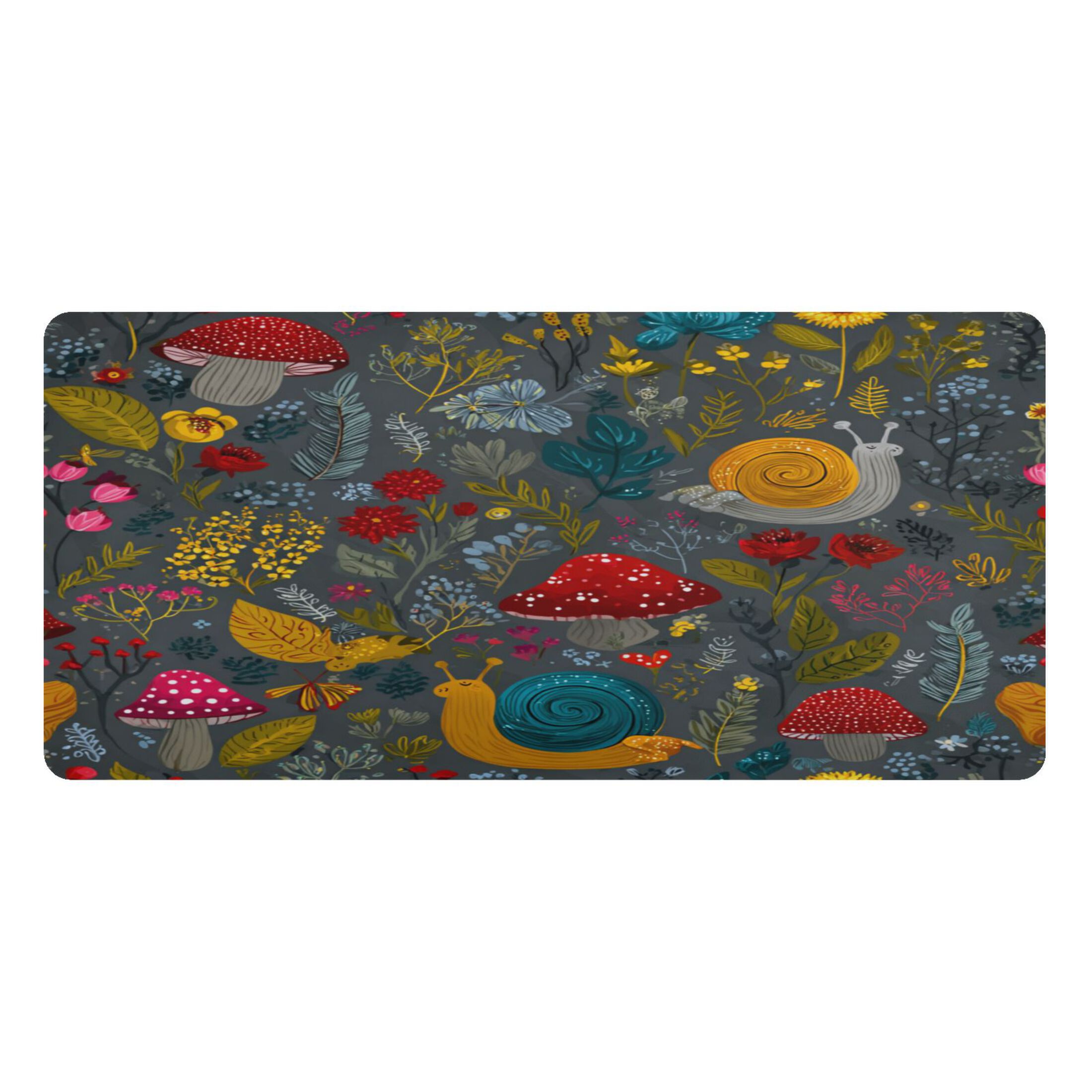 Leather Keyboard and Mouse Desk Mat Office Desk Accessories Protective Office Desk Decor Desk Pad Mat for Gaming, Work from Home, Office Cute Snails and Mushrooms 23.6" x 47.2"