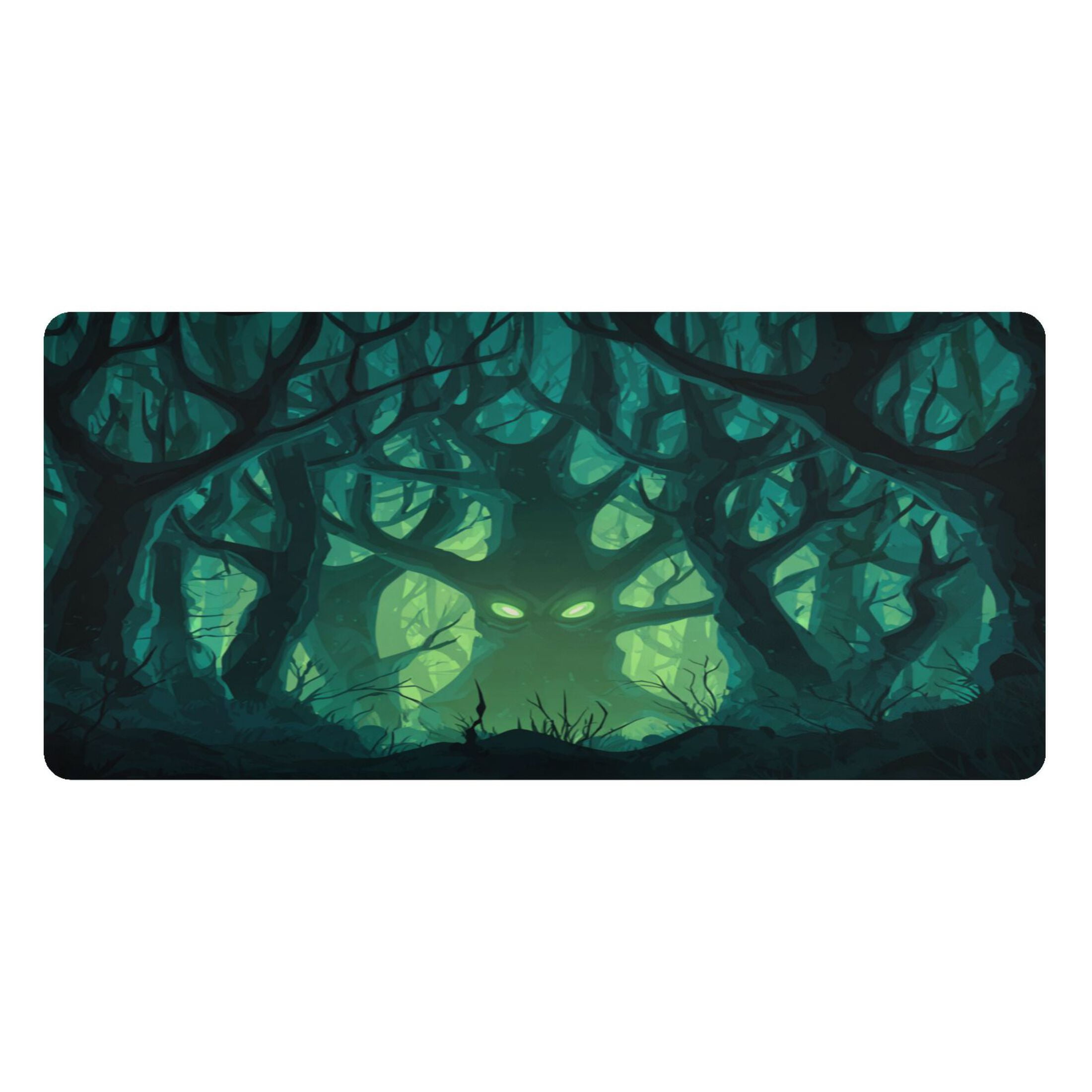 Leather Keyboard and Mouse Desk Mat Office Desk Accessories Protective Office Desk Decor Desk Pad Mat for Gaming, Work from Home, Office Dark Forest with Green Eyes 23.6" x 47.2"