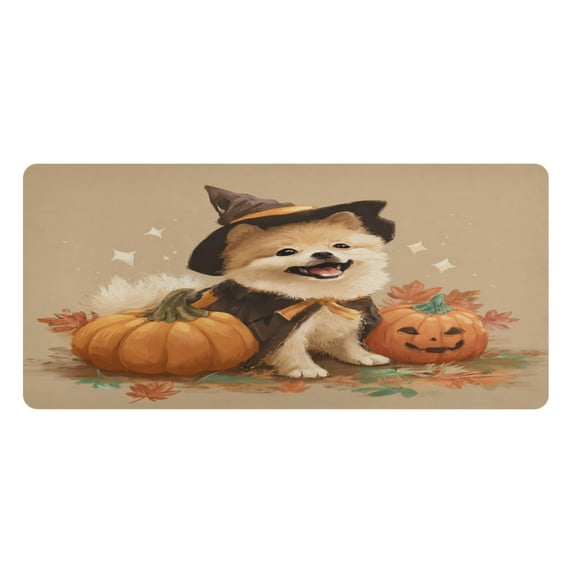 Leather Keyboard and Mouse Desk Mat Office Desk Accessories Protective Office Desk Decor Desk Pad Mat for Gaming, Work from Home, Office Dog Dressed in Halloween Costumes 16.5" x 35.4"