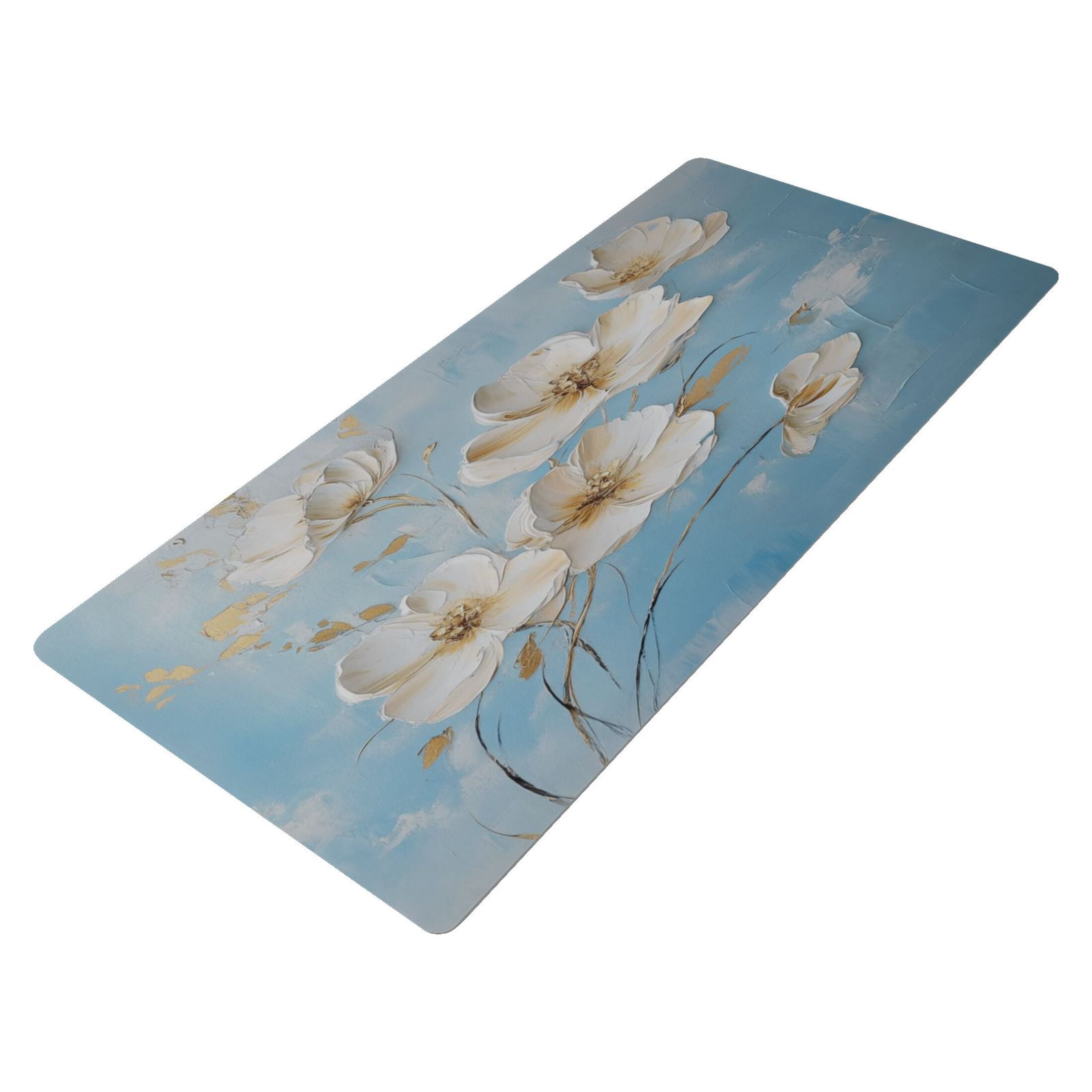 Leather Keyboard and Mouse Desk Mat Office Desk Accessories Protective Office Desk Decor Desk Pad Mat for Gaming, Work from Home, Office Elegant White Flowers 23.6" x 47.2"