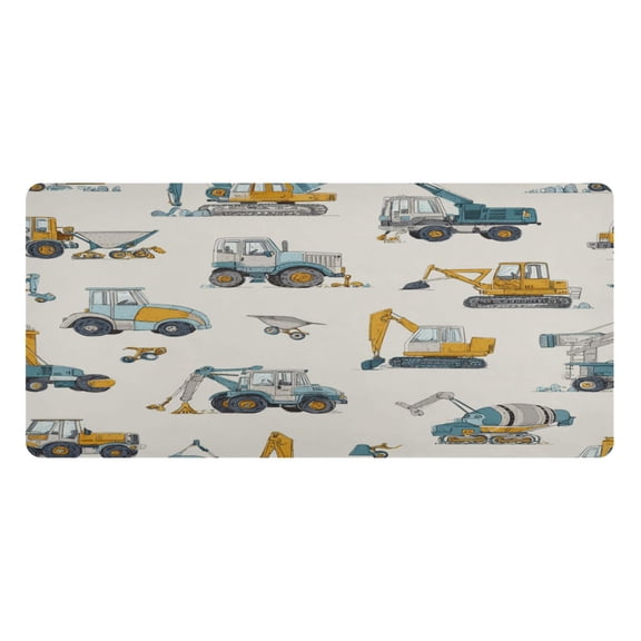 Leather Keyboard and Mouse Desk Mat Office Desk Accessories Protective Office Desk Decor Desk Pad Mat for Gaming, Work from Home, Office Engineering Vehicle Pattern 16.5" x 35.4"