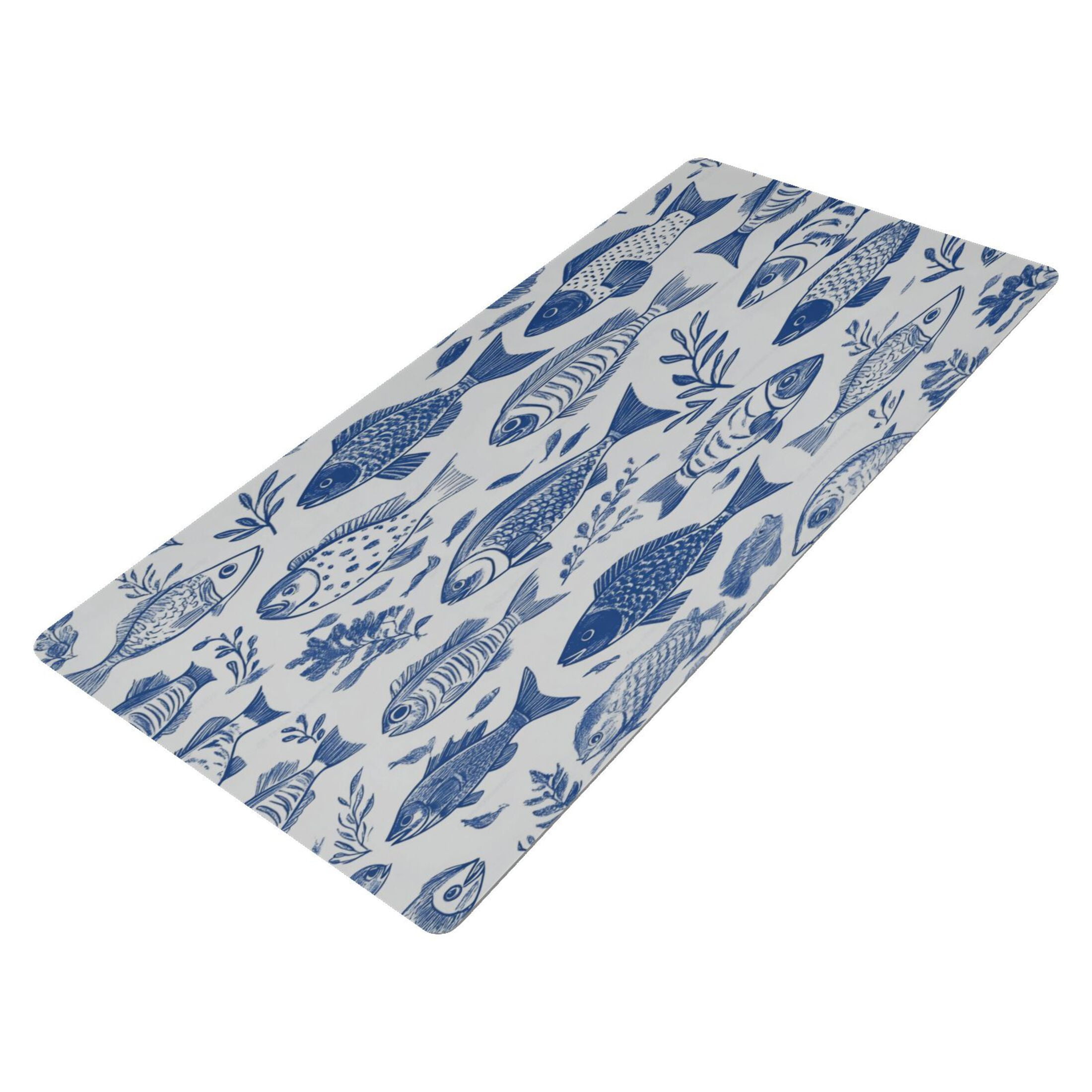 Leather Keyboard and Mouse Desk Mat Office Desk Accessories Protective Office Desk Decor Desk Pad Mat for Gaming, Work from Home, Office Hand-drawn Fish 16.5" x 35.4"