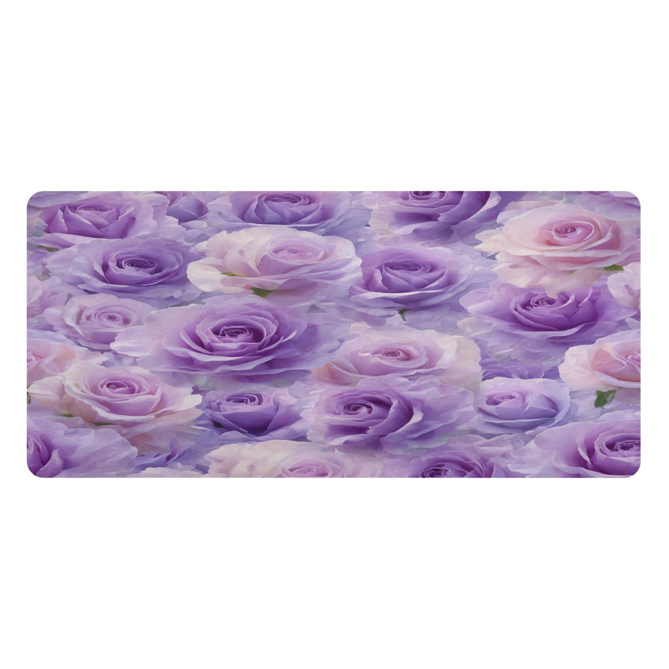Leather Keyboard and Mouse Desk Mat Office Desk Accessories Protective Office Desk Decor Desk Pad Mat for Gaming, Work from Home, Office Light Purple Roses Pattern 16.5" x 35.4"