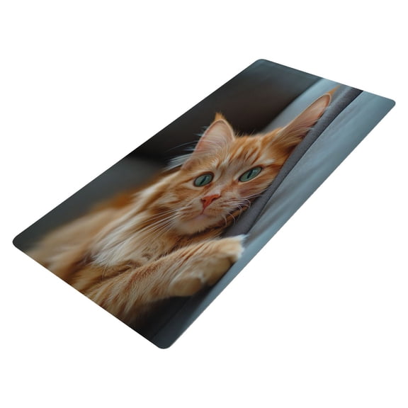 Leather Keyboard and Mouse Desk Mat Office Desk Accessories Protective Office Desk Decor Desk Pad Mat for Gaming, Work from Home, Office Orange Cat Lying on Sofa 16.5" x 35.4"
