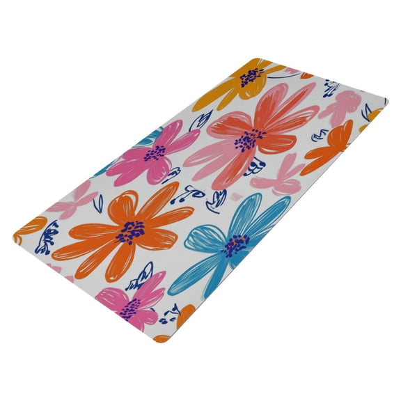 Leather Keyboard and Mouse Desk Mat Office Desk Accessories Protective Office Desk Decor Desk Pad Mat for Gaming, Work from Home, Office Orange and Pink Flower Pattern 16.5" x 35.4"