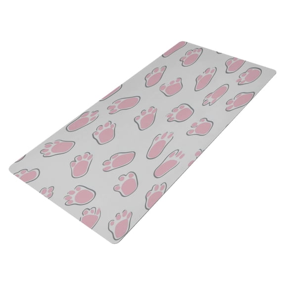 Leather Keyboard and Mouse Desk Mat Office Desk Accessories Protective Office Desk Decor Desk Pad Mat for Gaming, Work from Home, Office Pink Bunny Footprints 16.5" x 35.4"