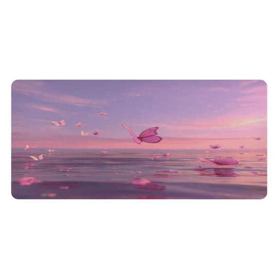 Leather Keyboard and Mouse Desk Mat Office Desk Accessories Protective Office Desk Decor Desk Pad Mat for Gaming, Work from Home, Office Pink Butterflies Flying 16.5" x 35.4"