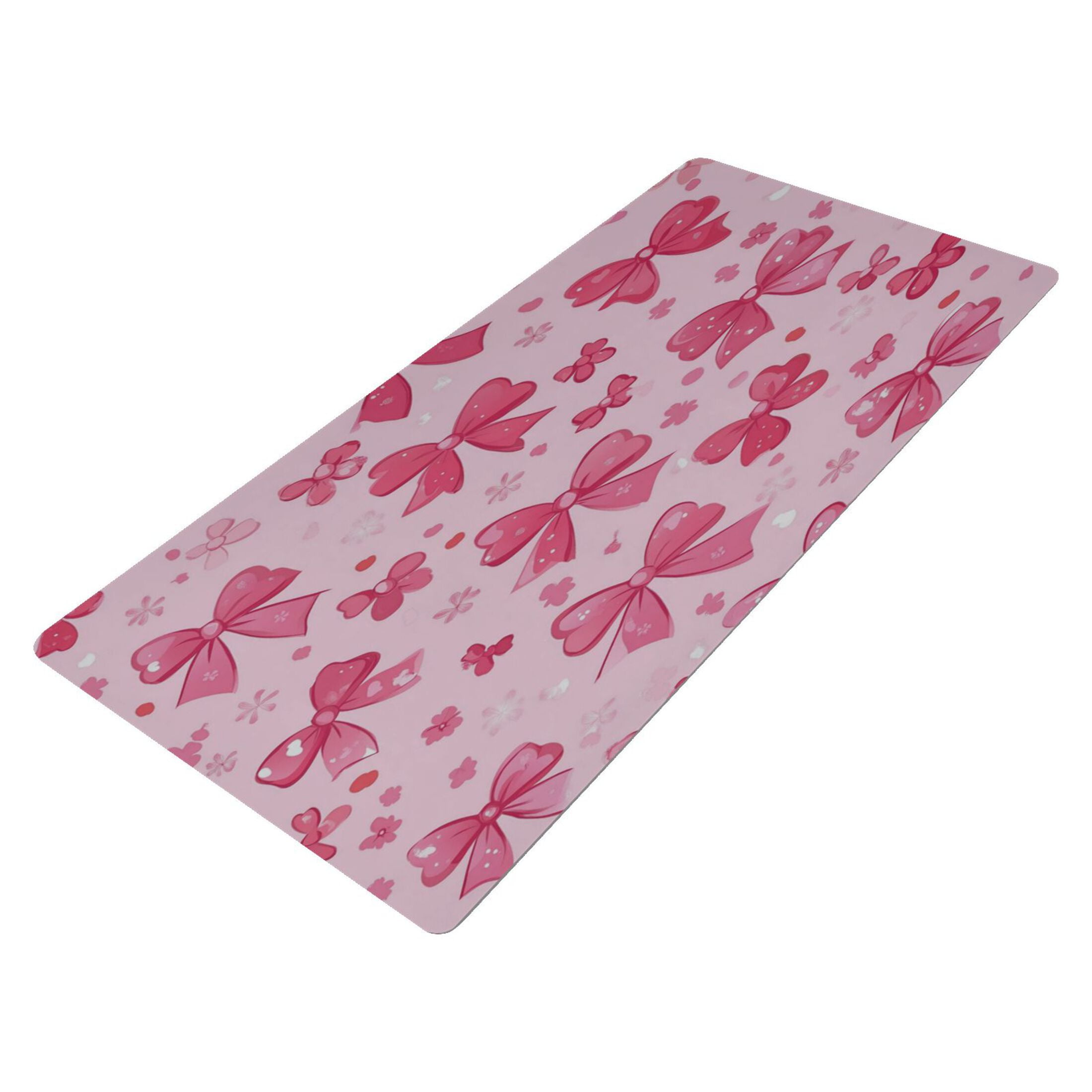 Leather Keyboard and Mouse Desk Mat Office Desk Accessories Protective Office Desk Decor Desk Pad Mat for Gaming, Work from Home, Office Pink Cute Bows 16.5" x 35.4"