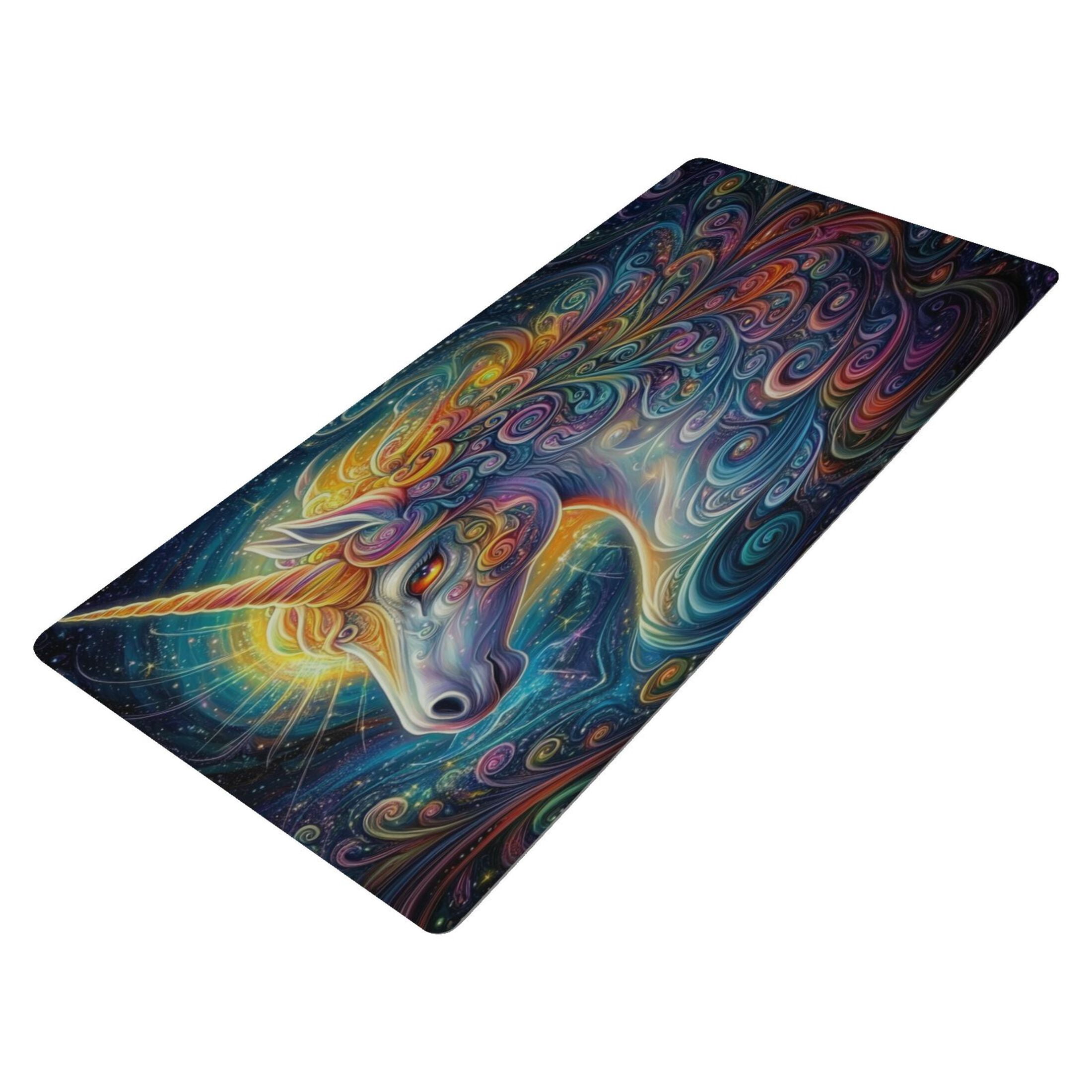 Leather Keyboard and Mouse Desk Mat Office Desk Accessories Protective Office Desk Decor Desk Pad Mat for Gaming, Work from Home, Office Psychedelic Art Unicorn 16.5" x 35.4"
