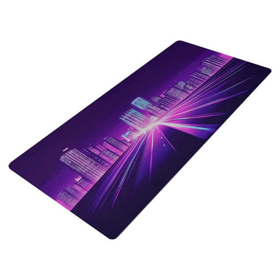 Leather Keyboard and Mouse Desk Mat Office Desk Accessories Protective Office Desk Decor Desk Pad Mat for Gaming, Work from Home, Office Purple City Skyline 16.5" x 35.4"