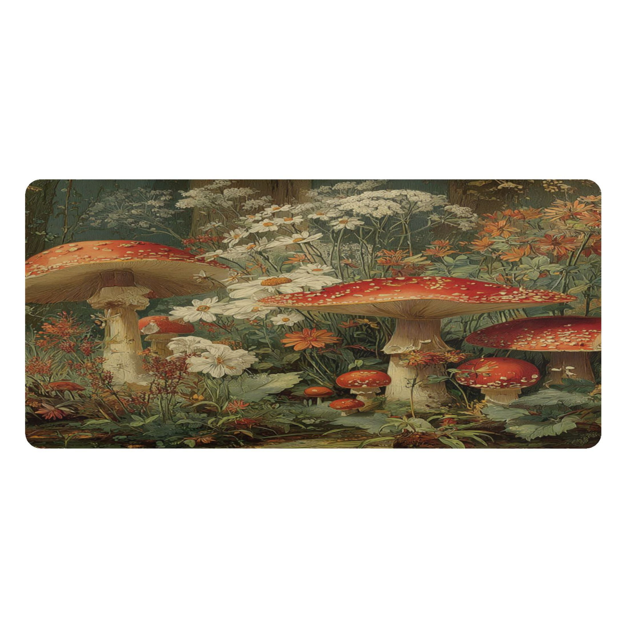 Leather Keyboard and Mouse Desk Mat Office Desk Accessories Protective Office Desk Decor Desk Pad Mat for Gaming, Work from Home, Office Red Mushrooms 23.6" x 47.2"