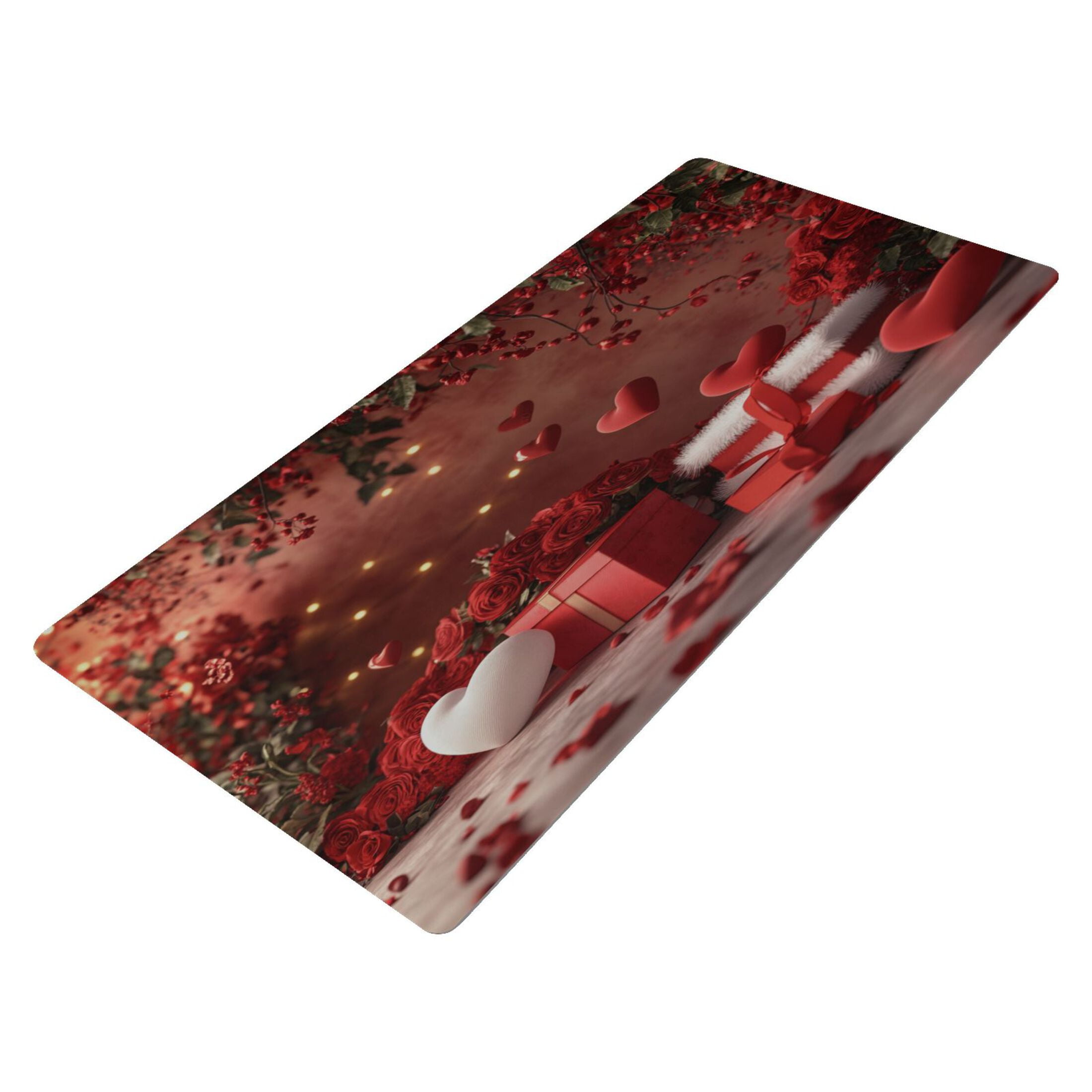 Leather Keyboard and Mouse Desk Mat Office Desk Accessories Protective Office Desk Decor Desk Pad Mat for Gaming, Work from Home, Office Red Roses and Heart Balloons 23.6" x 47.2"