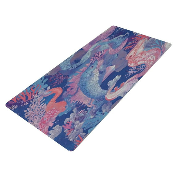 Leather Keyboard and Mouse Desk Mat Office Desk Accessories Protective Office Desk Decor Desk Pad Mat for Gaming, Work from Home, Office Sea Creatures Pattern 23.6" x 47.2"