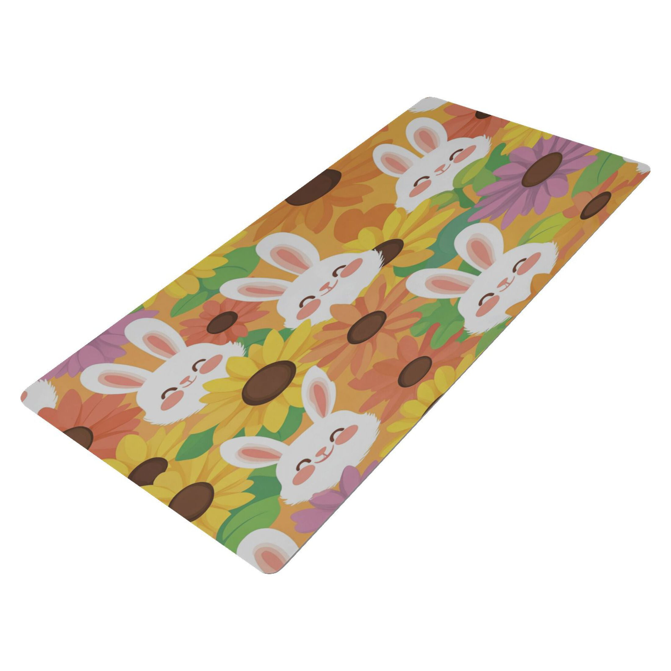 Leather Keyboard and Mouse Desk Mat Office Desk Accessories Protective Office Desk Decor Desk Pad Mat for Gaming, Work from Home, Office Smiling Bunnies with Sunflowers 16.5" x 35.4"