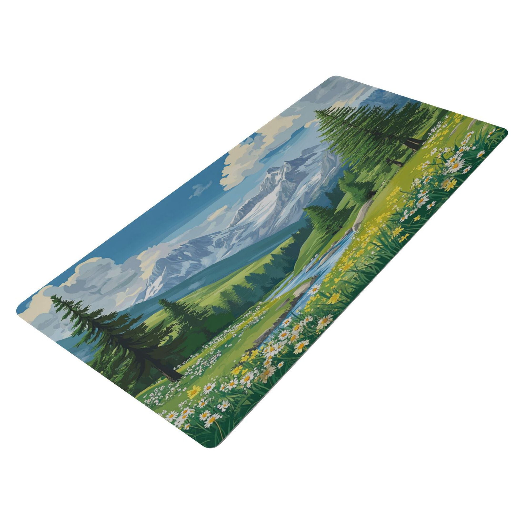 Leather Keyboard and Mouse Desk Mat Office Desk Accessories Protective Office Desk Decor Desk Pad Mat for Gaming, Work from Home, Office Summer Mountains 23.6" x 47.2"