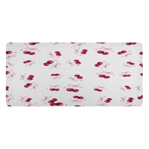 Leather Keyboard and Mouse Desk Mat Office Desk Accessories Protective Office Desk Decor Desk Pad Mat for Gaming, Work from Home, Office Watercolor Cherries Pattern 16.5" x 35.4"