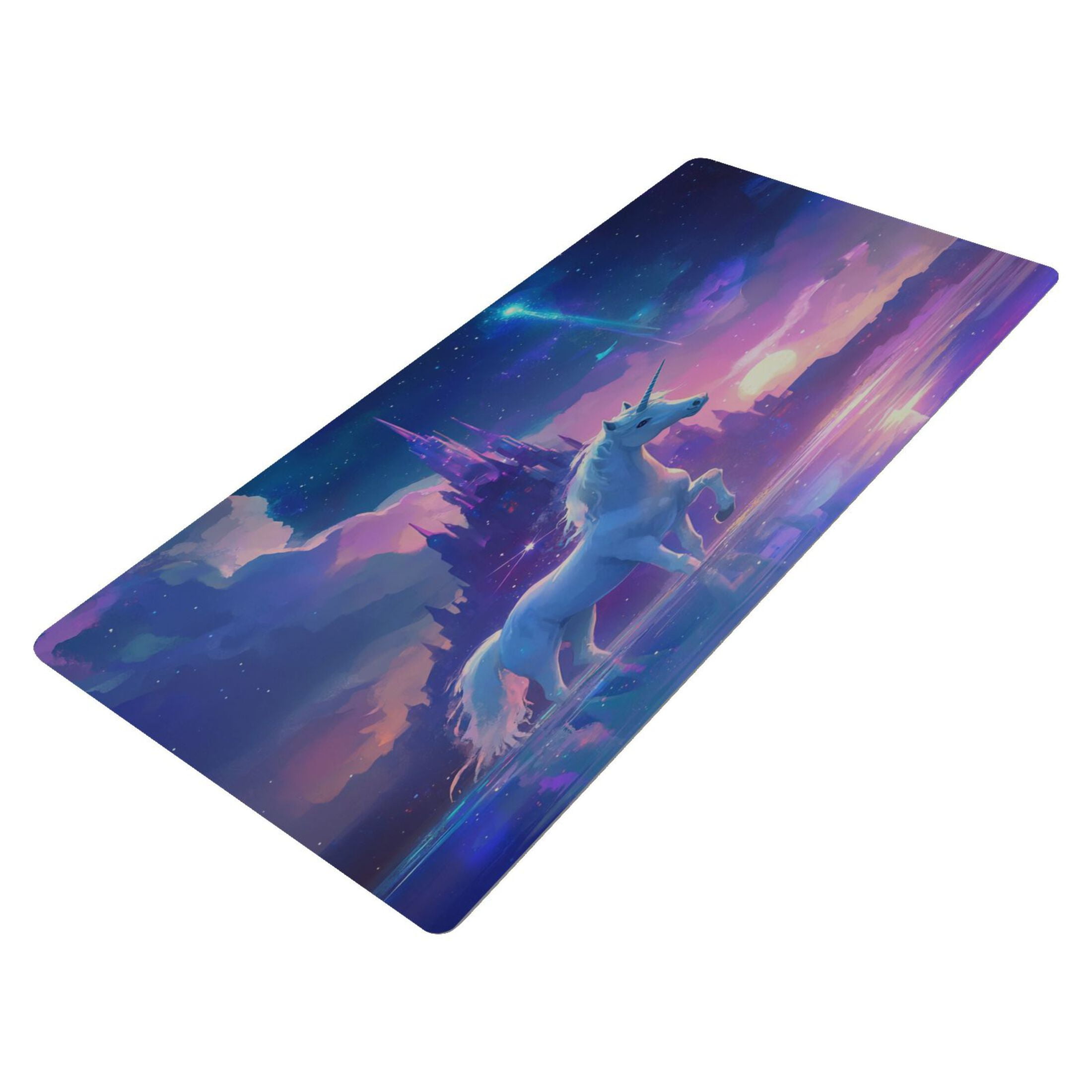 Leather Keyboard and Mouse Desk Mat Office Desk Accessories Protective Office Desk Decor Desk Pad Mat for Gaming, Work from Home, Office A White Unicorn 16.5" x 35.4"