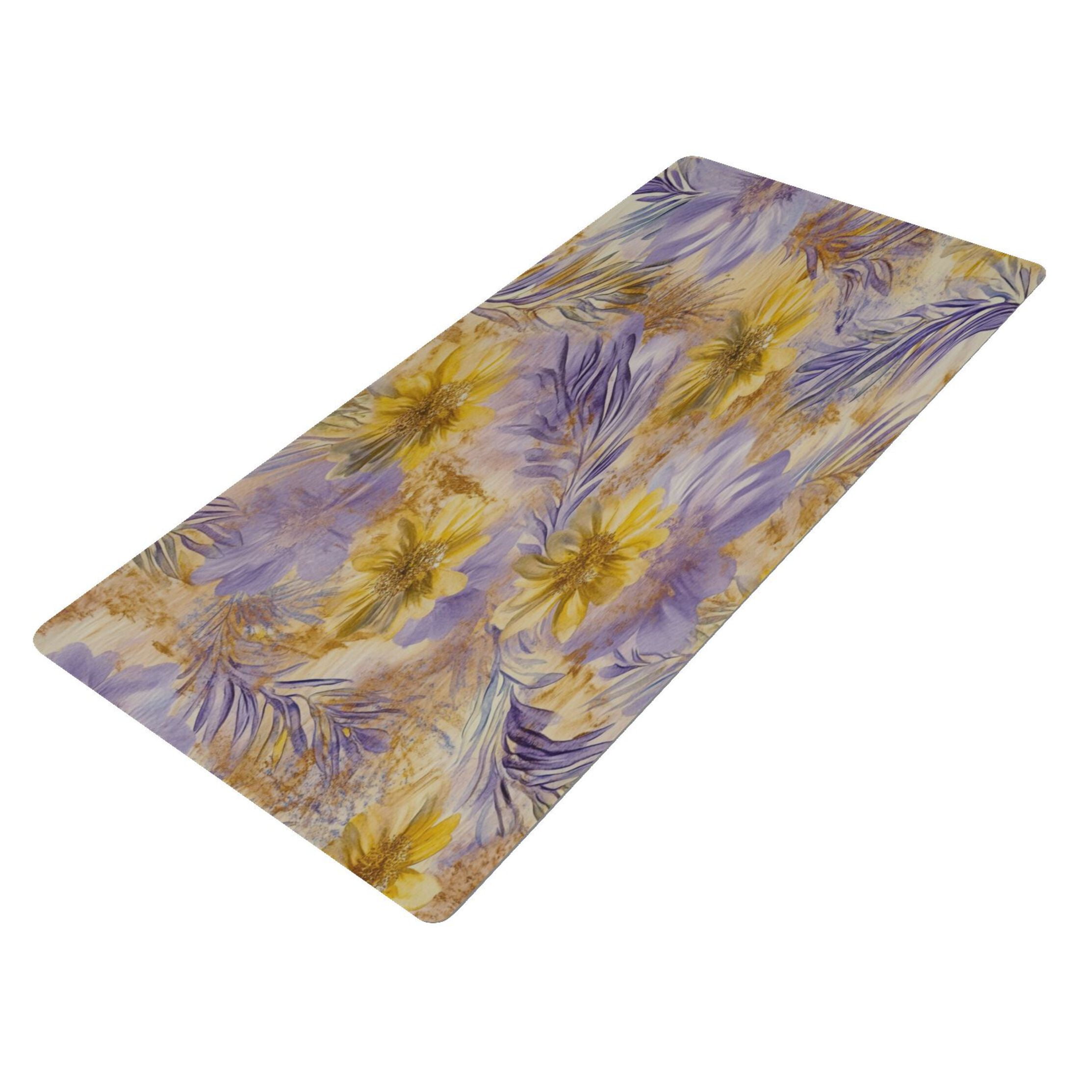 Leather Keyboard and Mouse Desk Mat Office Desk Accessories Protective Office Desk Decor Desk Pad Mat for Gaming, Work from Home, Office Yellow and Lavender Flowers 16.5" x 35.4"