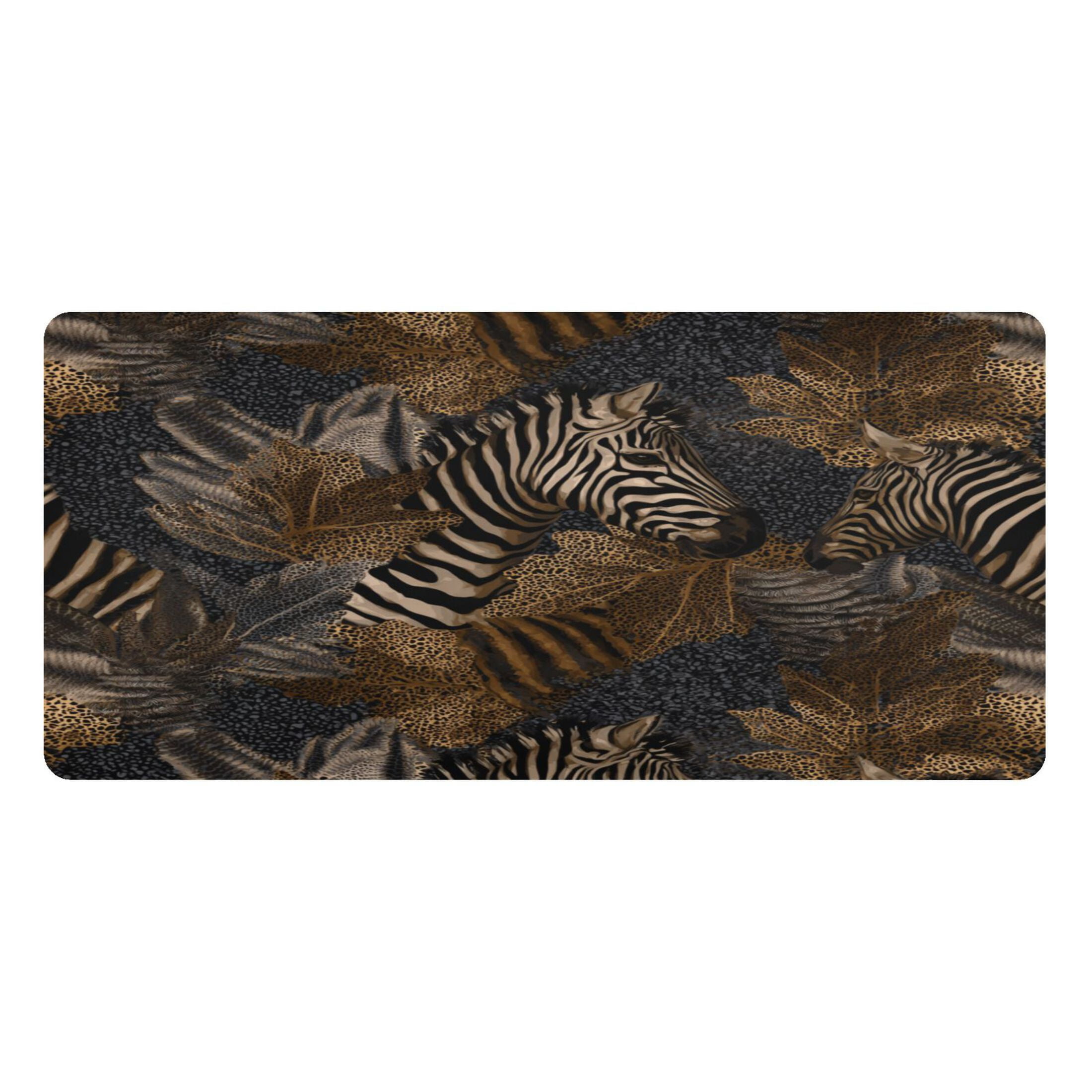 Leather Keyboard and Mouse Desk Mat Office Desk Accessories Protective Office Desk Decor Desk Pad Mat for Gaming, Work from Home, Office Zebra Print 16.5" x 35.4"