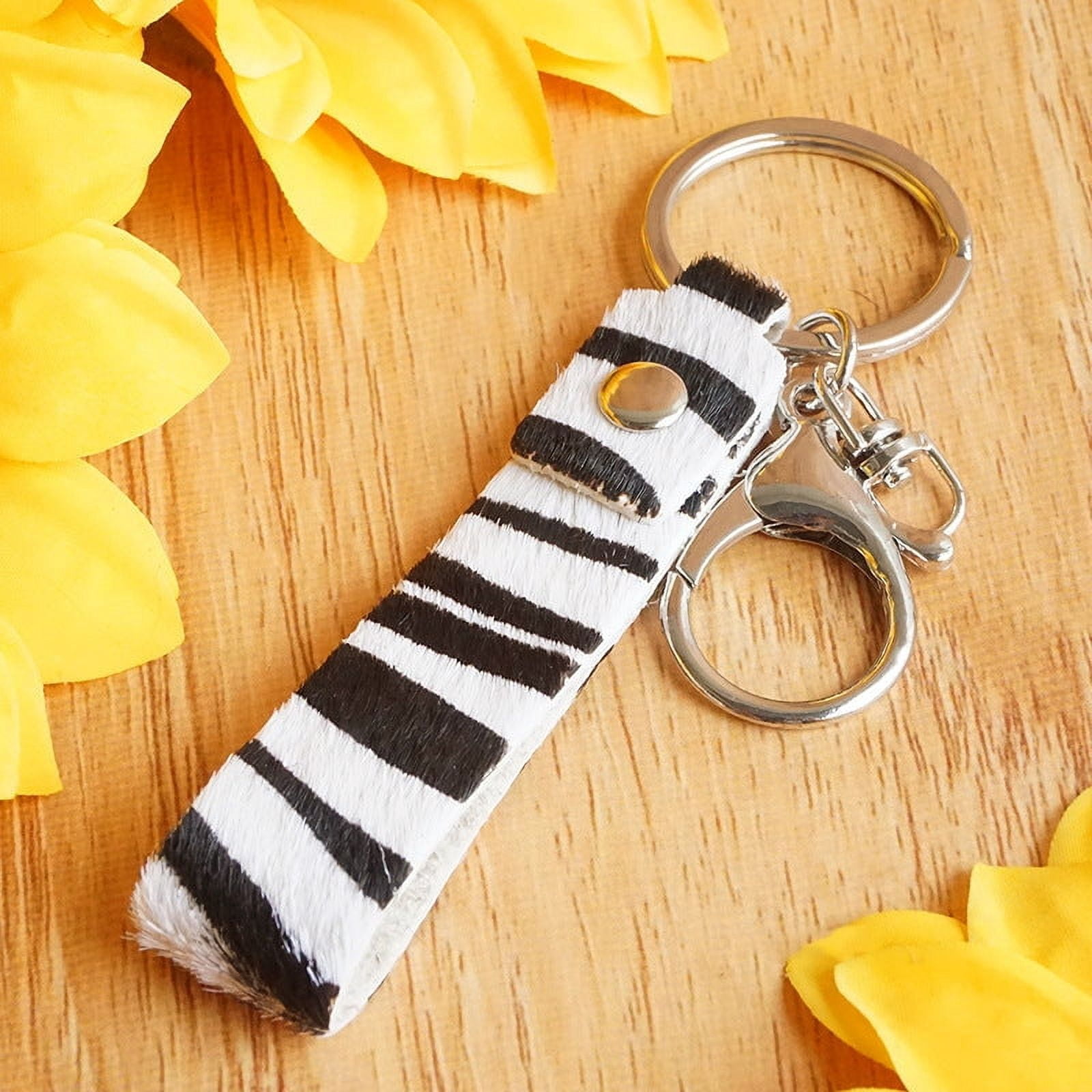 Womens Leather Keychain Animal Print Key Ring Electroplated Handmade Key Chain plus Handbag Pendant Car Key Accessories