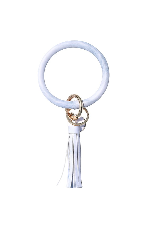 Leather Keychain Bracelet, Fashion Tassel Wristlet Key Holder, Round Bangle Jewelry with 8.7cm Inner Diameter for Easy Access Gifts