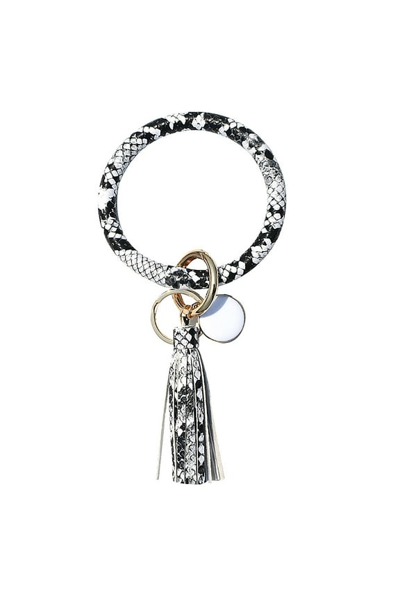 Leather Keychain Bracelet, Fashion Tassel Wristlet Key Holder, Round Bangle Jewelry with 8.7cm Inner Diameter for Easy Access Gifts