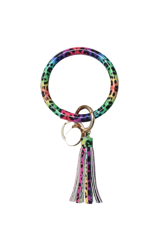 Leather Keychain Bracelet, Gaqring Fashion Tassel Wristlet Key Holder, Large Round Bangle Jewelry Gift for Women Easy Open