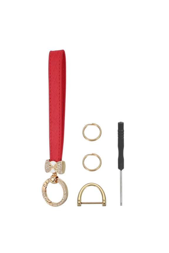 Leather Keychain Car Key Chain Wristlet Key Fob Holder Bow Style Bow Gold/Red