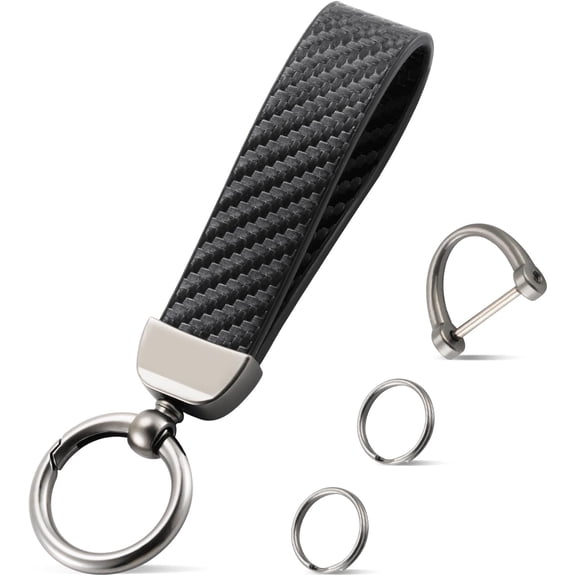 Leather Keychain Carbon Fiber Car Keychain With Anti Loss D-Ring And 2 Keychains Keychain Wristband Car Accessories Unisex Keychain (Black)
