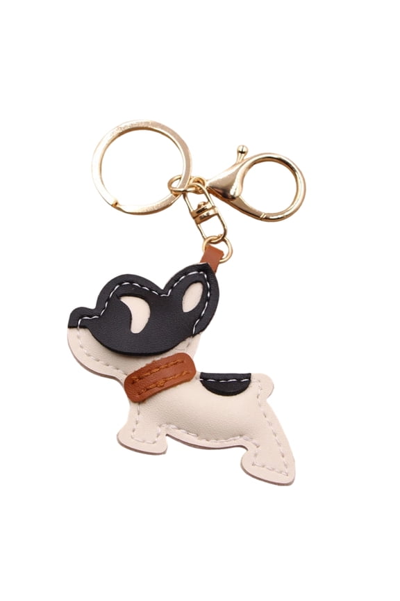 Leather Keychain Detailed French Bulldog Artwork Pendant Keyring Unique Present for Birthday Holiday