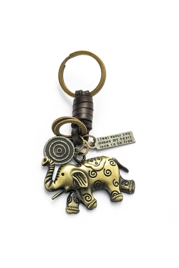 Leather Keychain Holder Good Luck 3D Alloy Cute Elephant Keyring Decorative Keychains Key Accessories for Men Women
