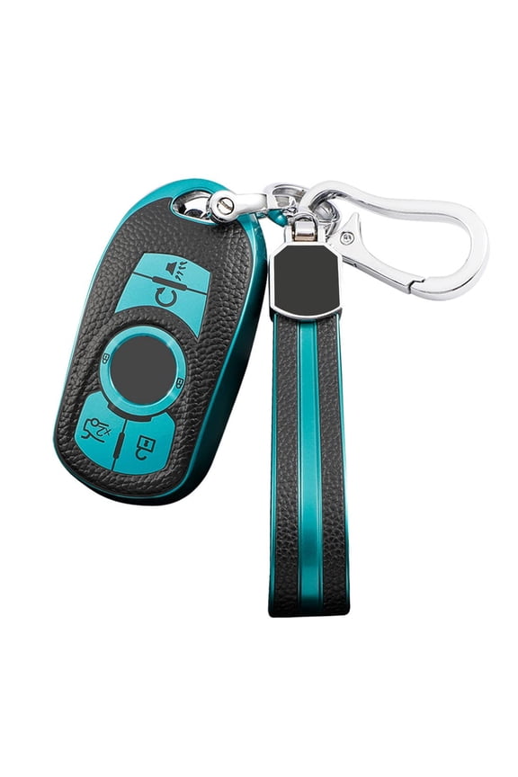 Leather Keychain Key fob Cover for Buick 2015-2022 Verano Regal Lacross Encore Envision Enclave GL8 Accessories 6 Buttons Key (Green)
