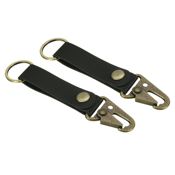Leather Keychain, PU Belt Clip Key Ring Fob Holder for Bag Wallet, Black 2 Pack