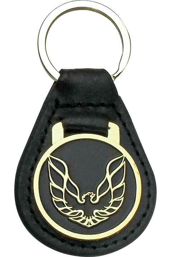 Leather Keychain Ring With Gold Wings Up Bird Pontiac Firebird and Trans AM