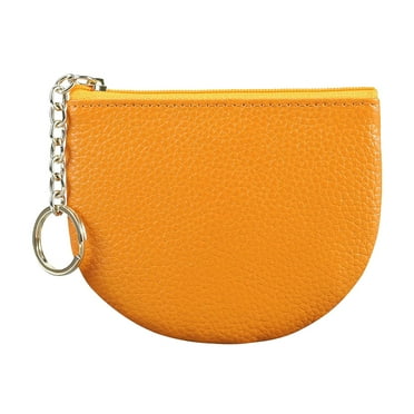 Leather Keychain Zipper Change Wallet Small Mini Pouch Coin Purse-yellow