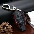 thumbnail image 1 of Leather Keyless Entry Remote Control Smart Key Case Cover with a Key Chain Compatible for Mercedes Benz 3 Buttons (Black and Red Line), 1 of 11