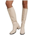 thumbnail image 1 of Leather Knee High Boots Womens Fashion Square Toe Wide Calf Tall Riding Booties Chunky Mid Heel Fall Boots, 1 of 9