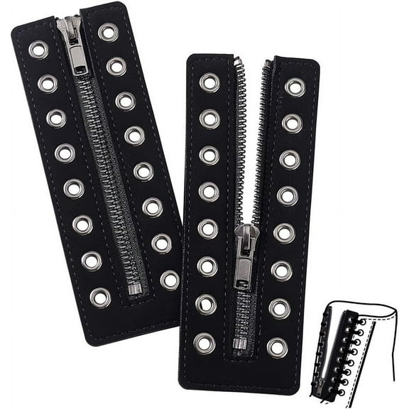 Leather Lace-in Zipper Inserts 6.2 x 2.1 Inch 8 Metal Eyelets Gray No Tie Shoe Laces