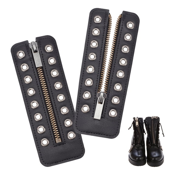 Leather Lace-in Zipper Inserts 6.2 x 2.1 Inch 8 Metal Eyelets Zipper Laces Black No Tie Shoe Lace for Adults Men Women Tieless Shoe Sneakers Laces Repair DIY Smooth DIY