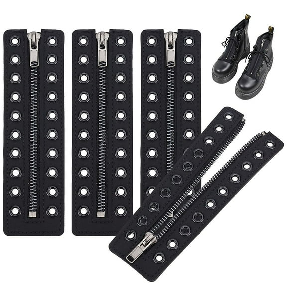 Leather Lace-in Zipper Inserts Smooth 10 Metal Eyelets Zipper Laces Black No Tie Shoe Laces DIY